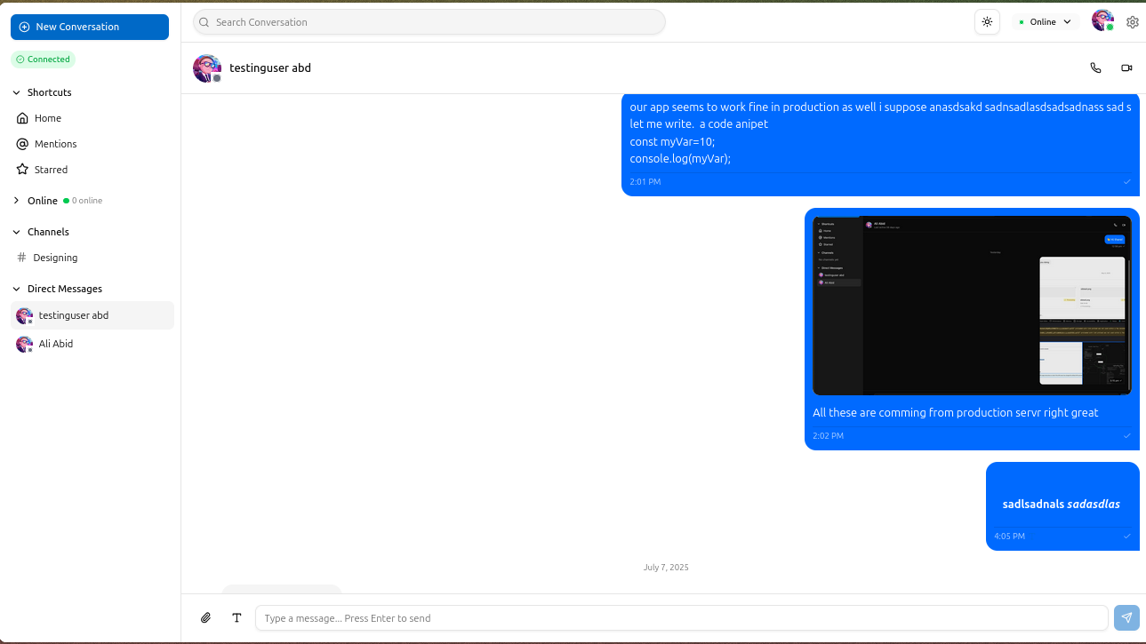 Channel view showing real-time message delivery and unread counts